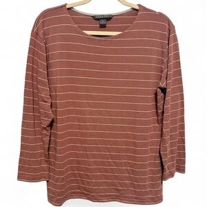 Free Fly Shoreline Shirt Womens Large Dusty Rose White Striped Bamboo 3/4 Sleeve